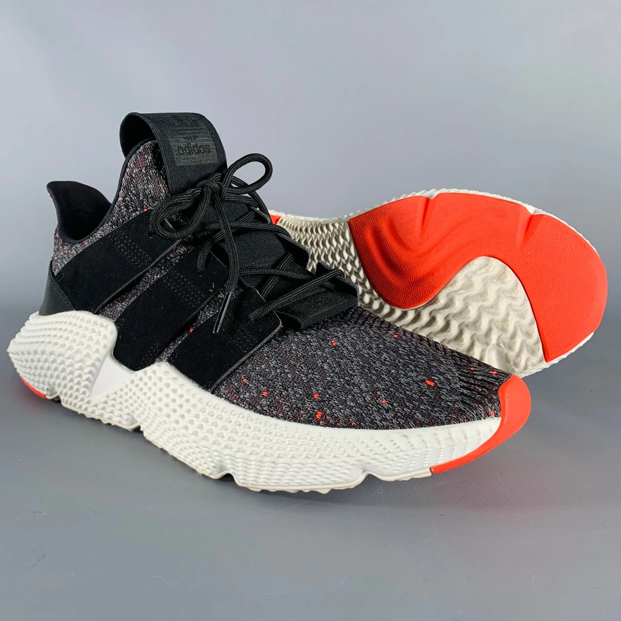 ADIDAS Size 11 Black Red White Heather Nylon Lace-Up Sneakers