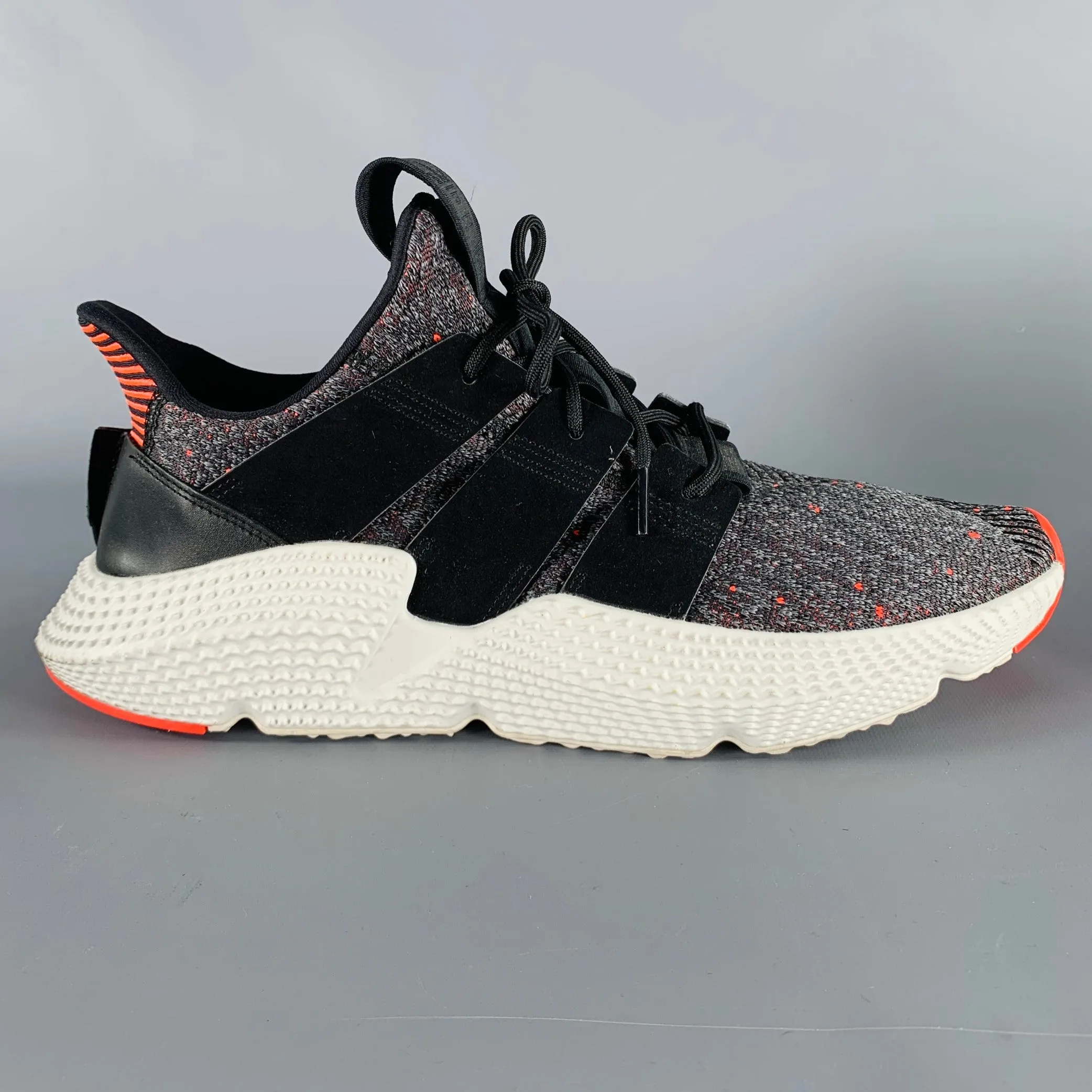 ADIDAS Size 11 Black Red White Heather Nylon Lace-Up Sneakers