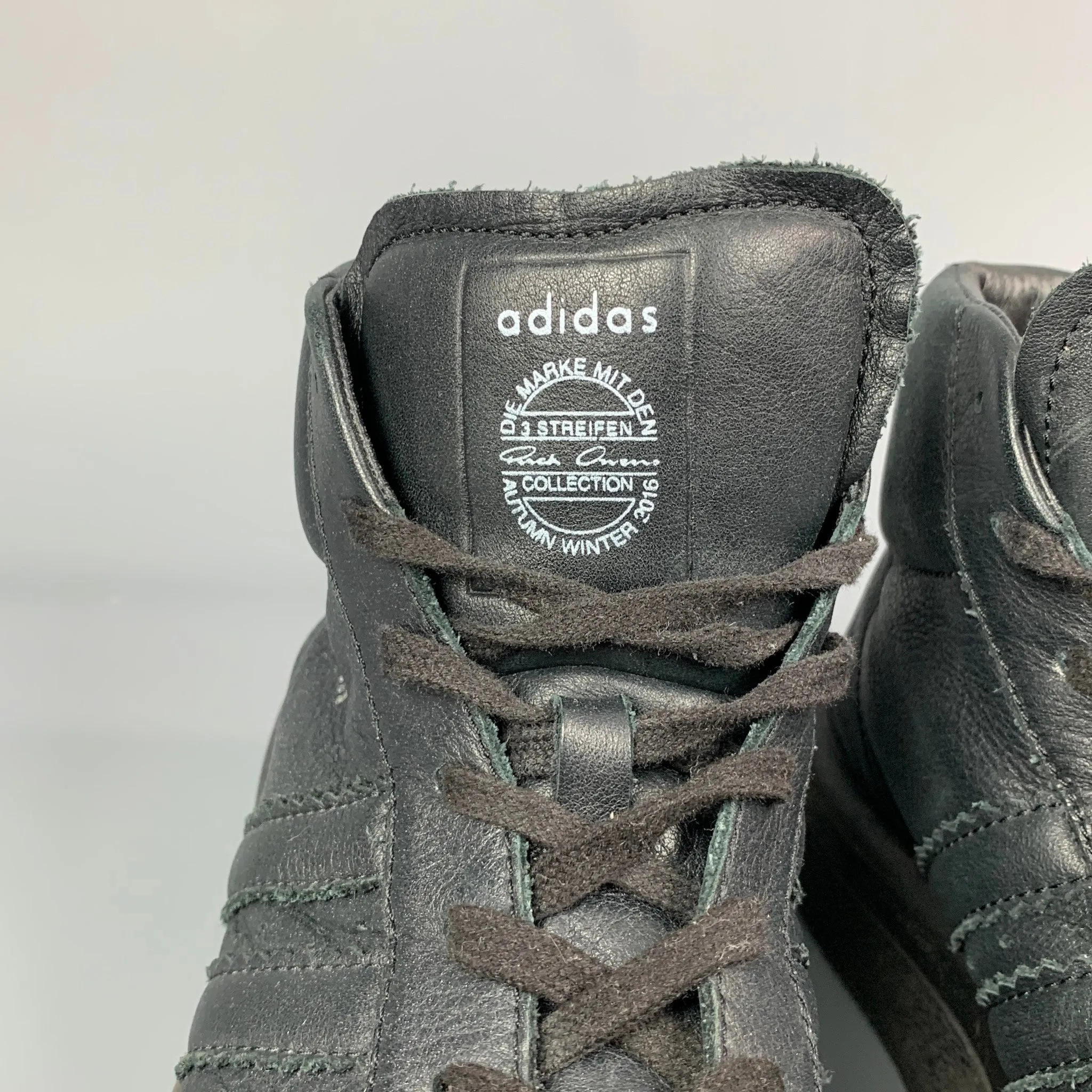 ADIDAS X RICK OWENS AW 2016 Size 10 Black Leather High Top Mastodon Sneakers