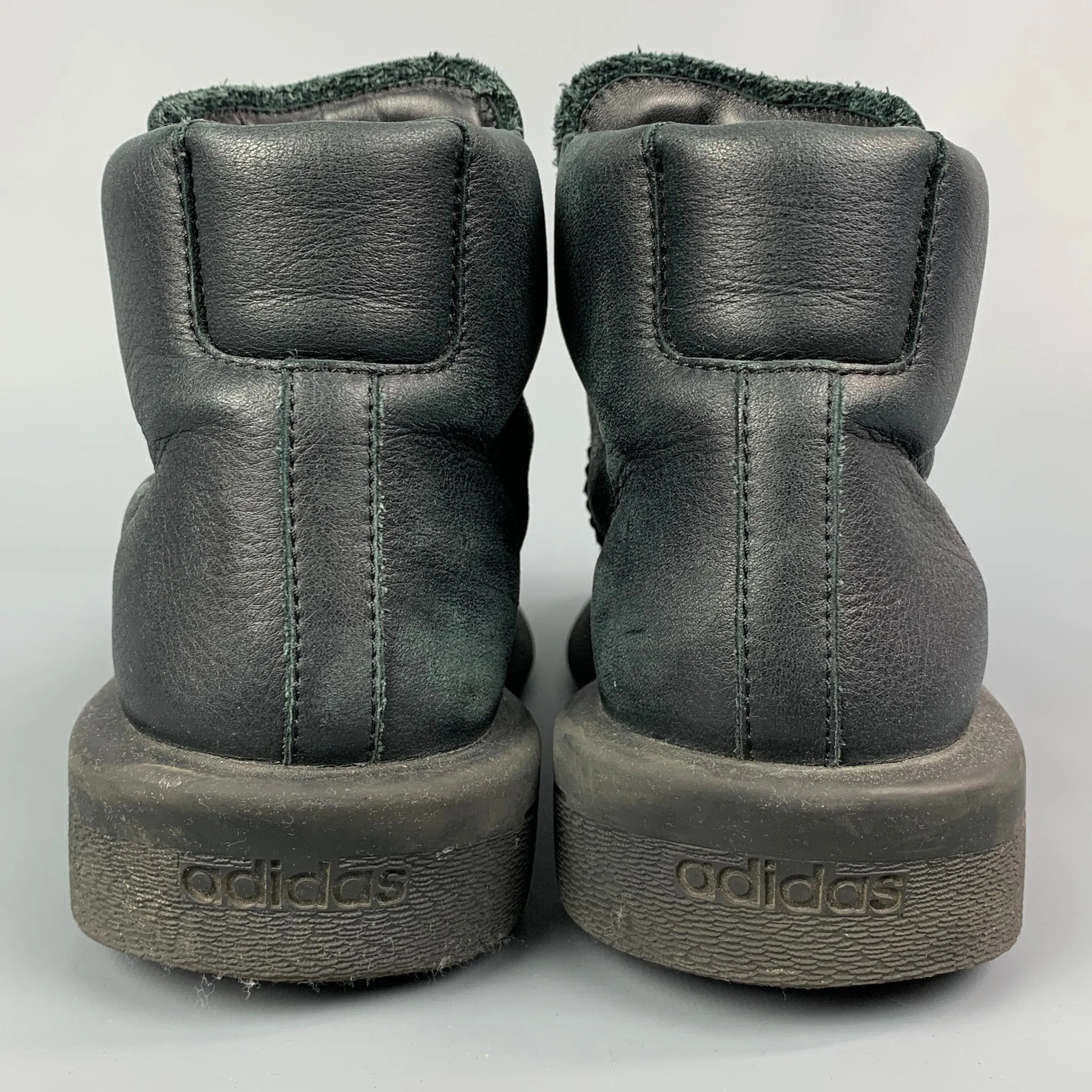 ADIDAS X RICK OWENS AW 2016 Size 10 Black Leather High Top Mastodon Sneakers