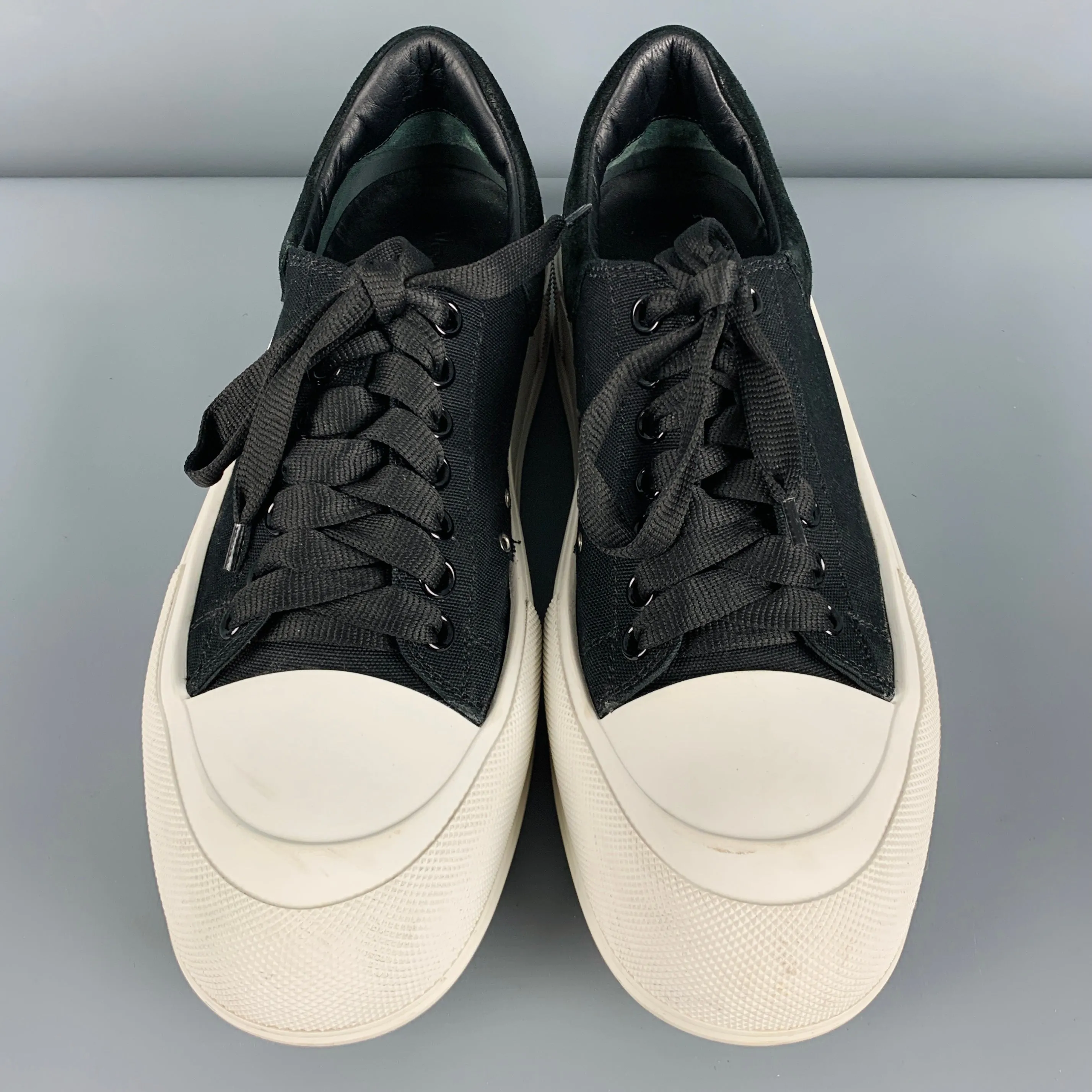 ALEXANDER MCQUEEN Size 10 Black White Two Toned Canvas Lace-Up Sneakers