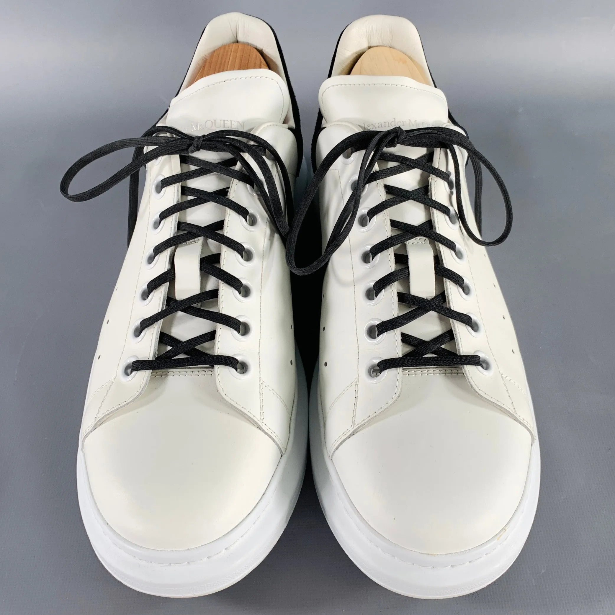 ALEXANDER MCQUEEN Size 10 White Black Leather Sneakers