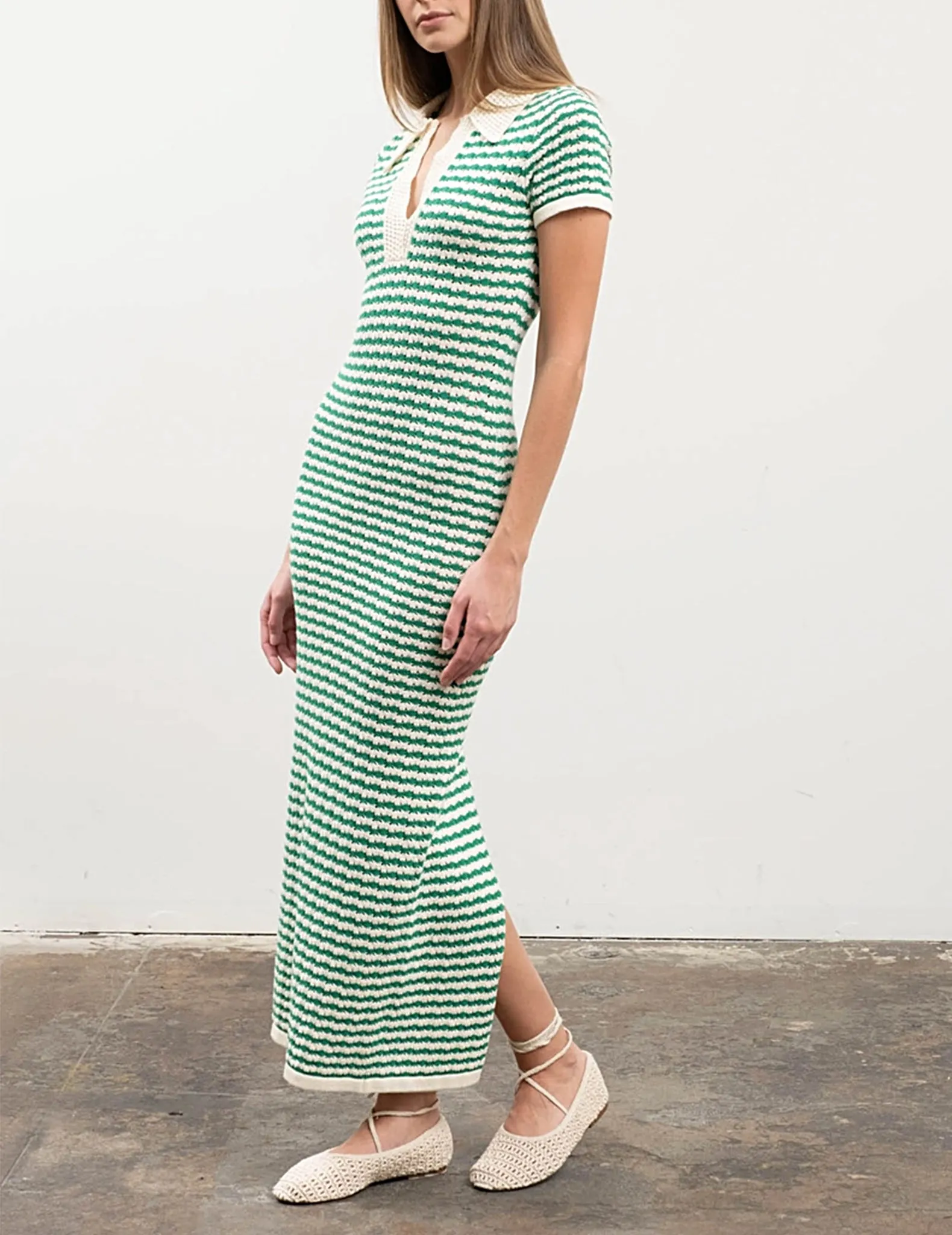 Alma Green Striped Sweater Dress