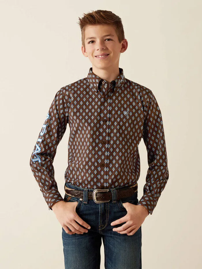Ariat 10054069 Kids Team Oak Classic Fit Shirt Brownlight Blue