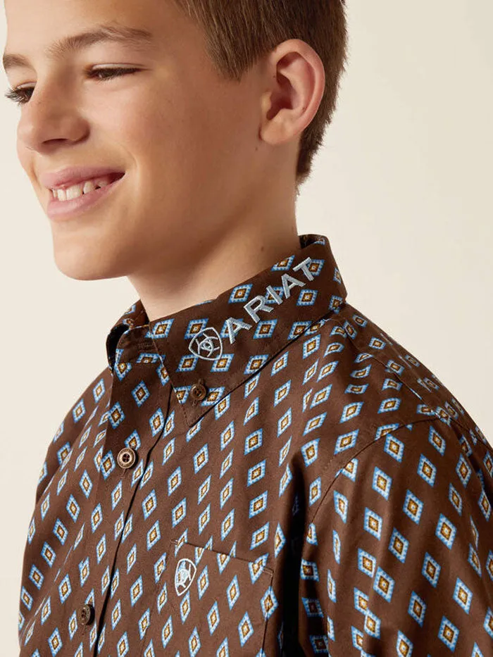Ariat 10054069 Kids Team Oak Classic Fit Shirt Brownlight Blue