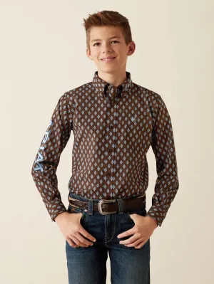Ariat 10054069 Kids Team Oak Classic Fit Shirt Brownlight Blue