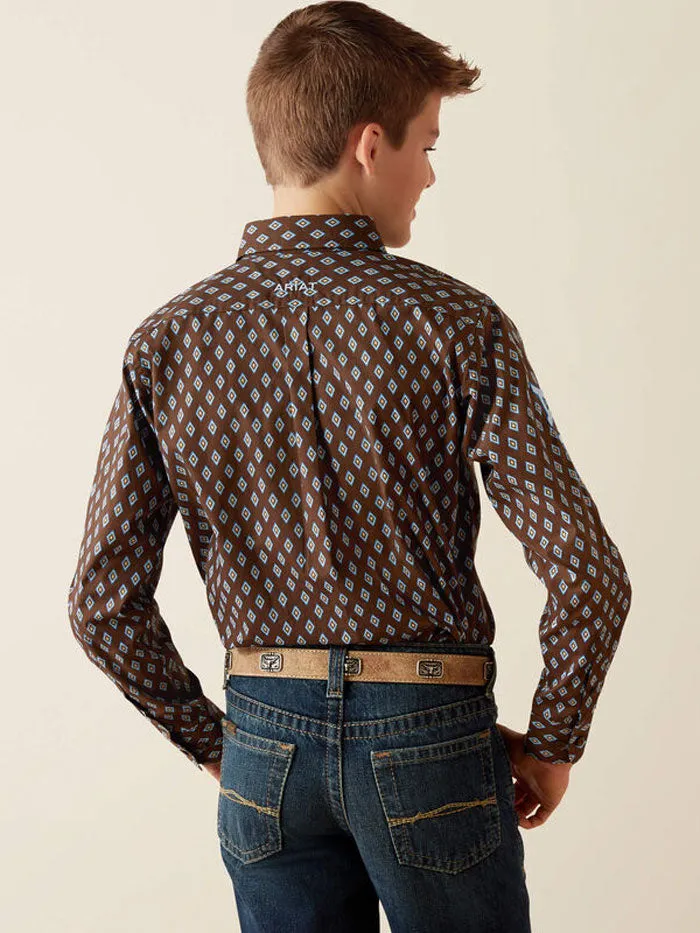 Ariat 10054069 Kids Team Oak Classic Fit Shirt Brownlight Blue