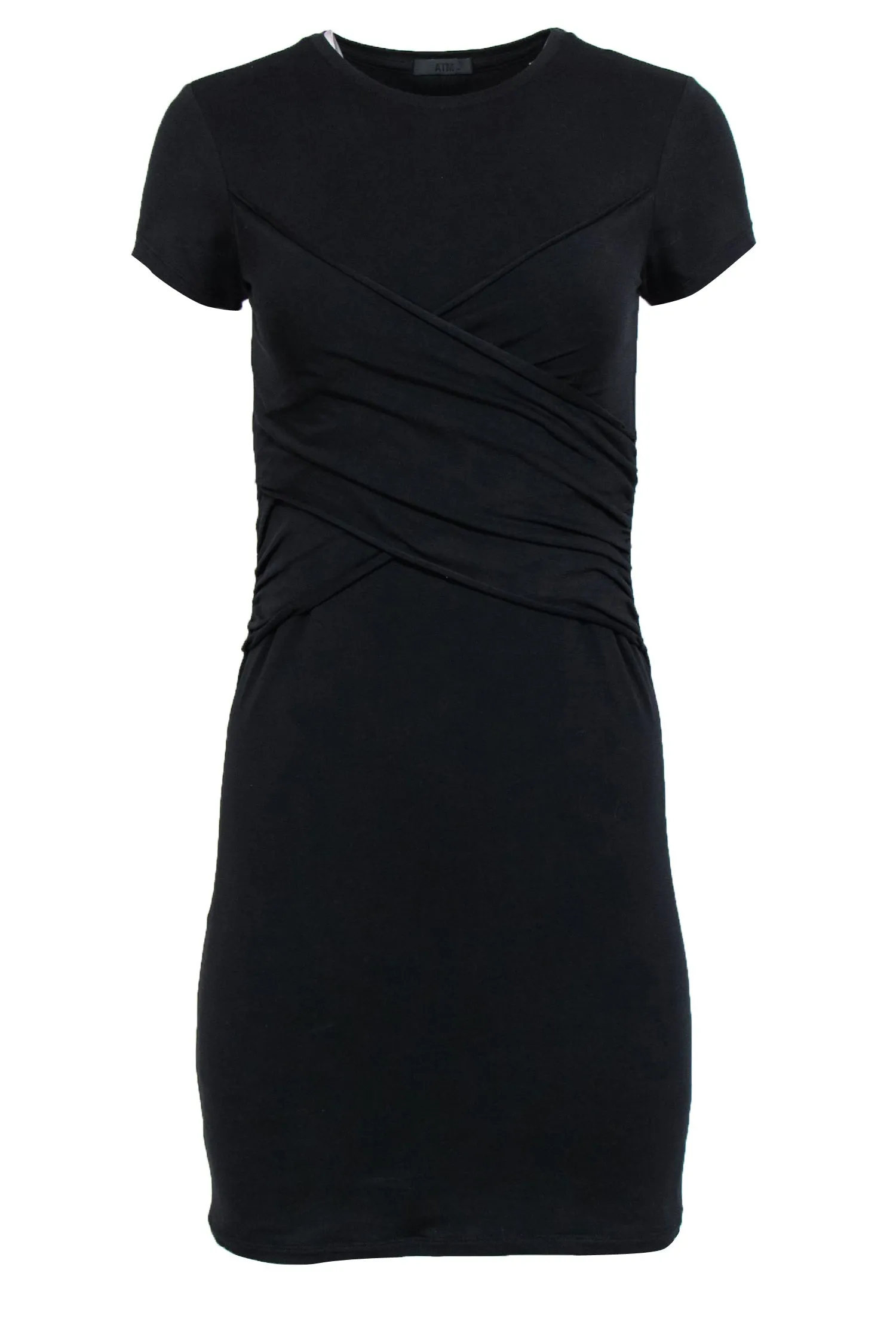 ATM - Black Draped Cotton Blend T-Shirt Dress Sz S