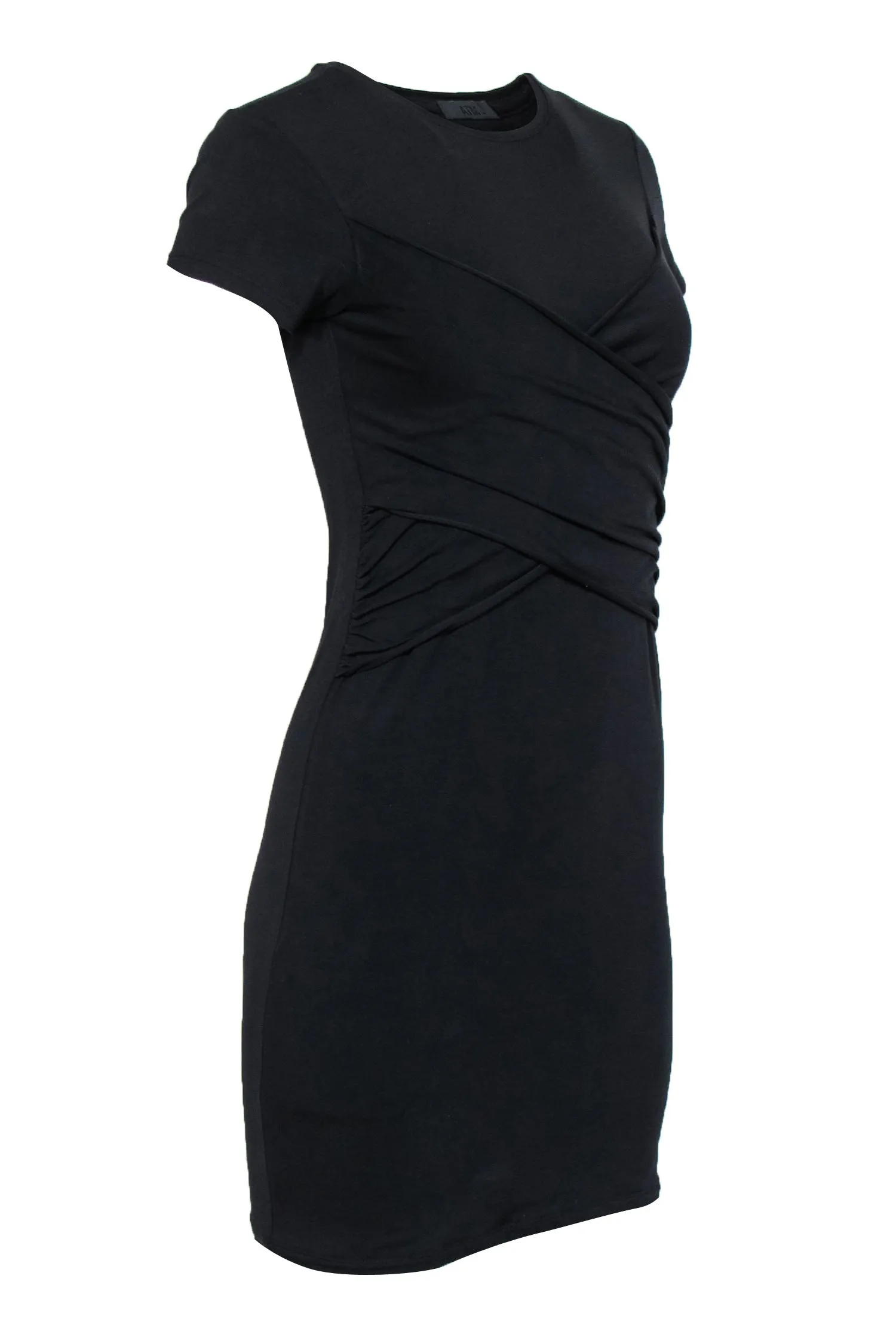 ATM - Black Draped Cotton Blend T-Shirt Dress Sz S