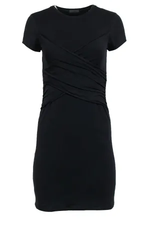 ATM - Black Draped Cotton Blend T-Shirt Dress Sz S