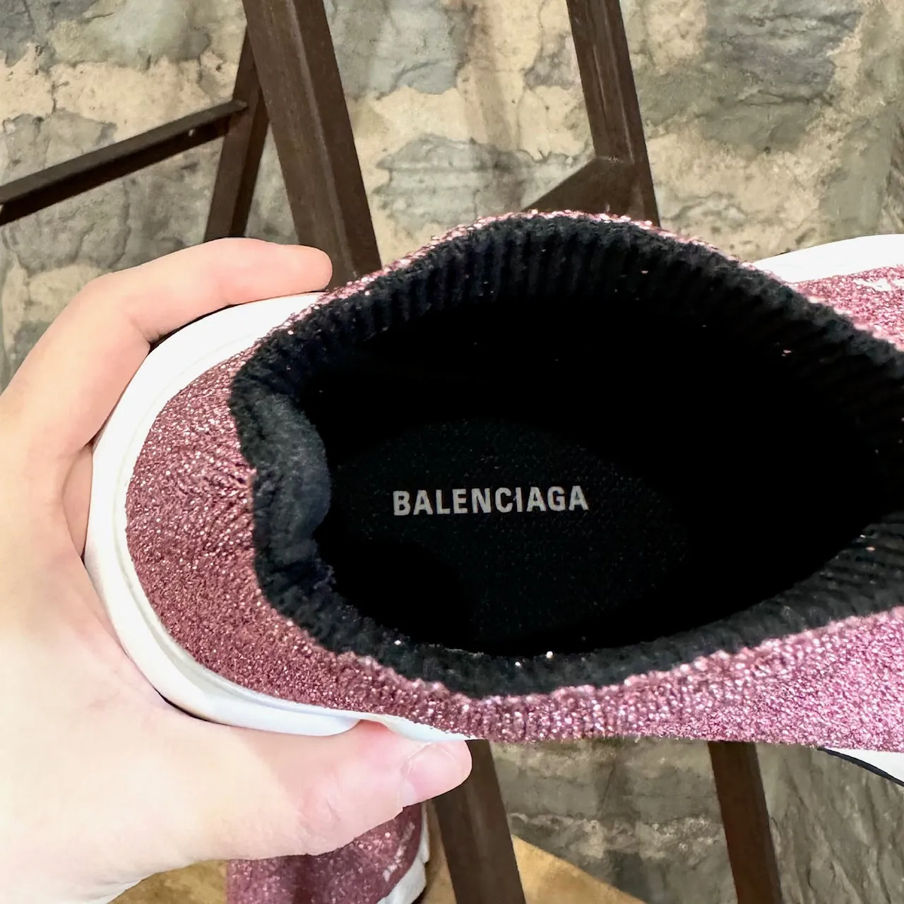 Balenciaga Pink Knit Laminated Speed Logo Sock Sneakers