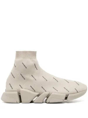 BALENCIAGA Speed 2.0 All Over Logo Sneakers Sand