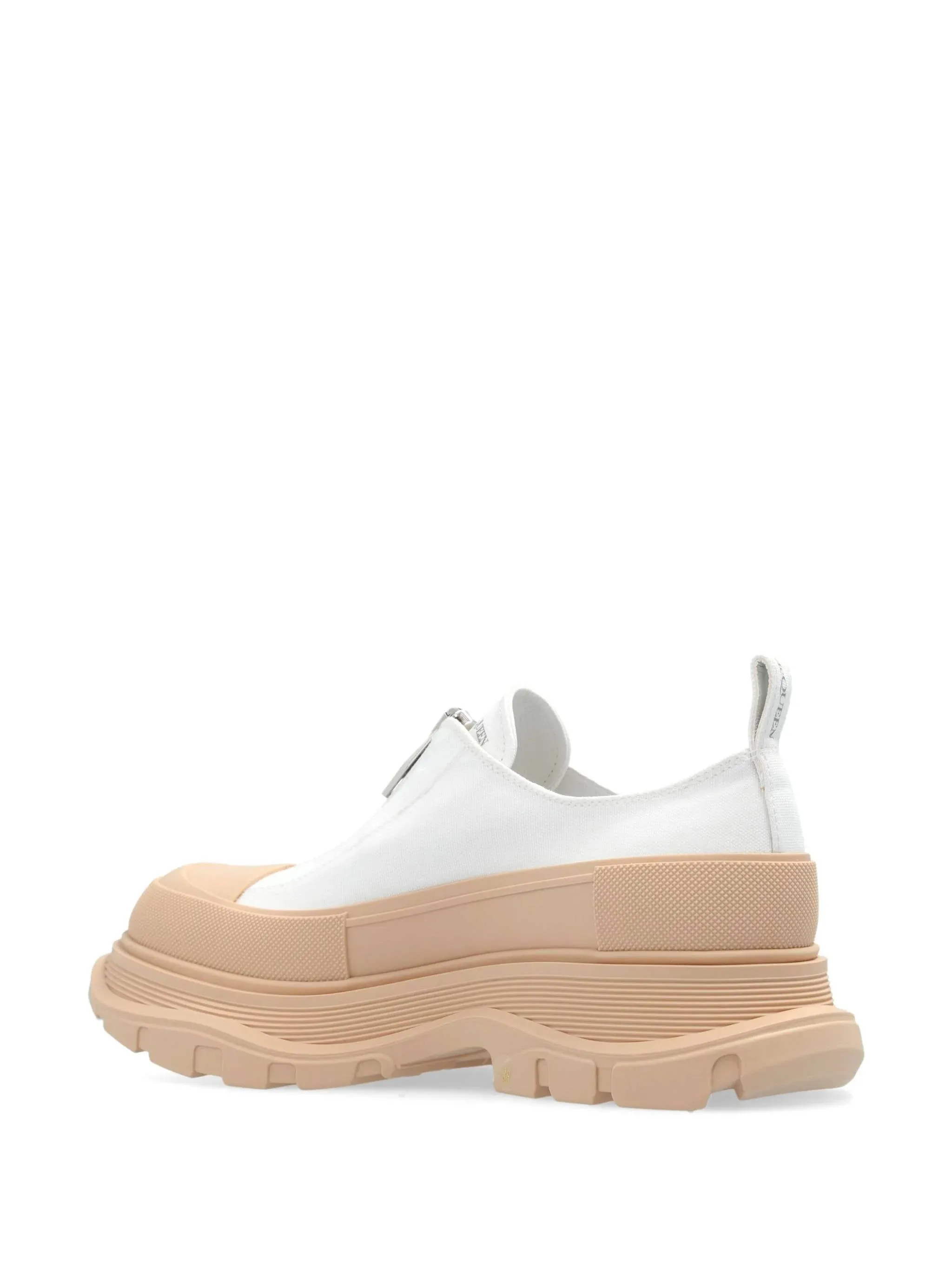 Beige and White Cotton Leather Sneakers