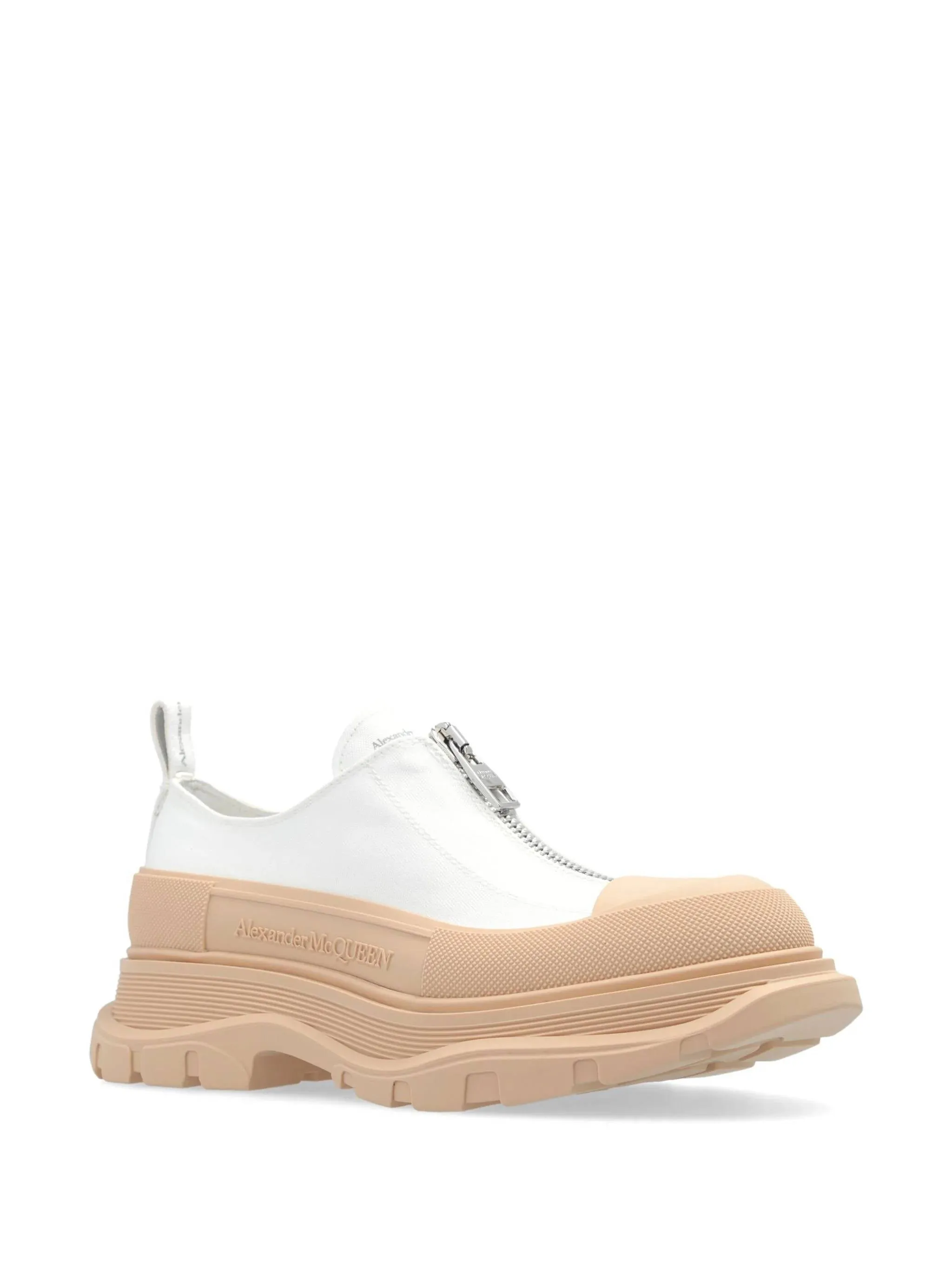 Beige and White Cotton Leather Sneakers