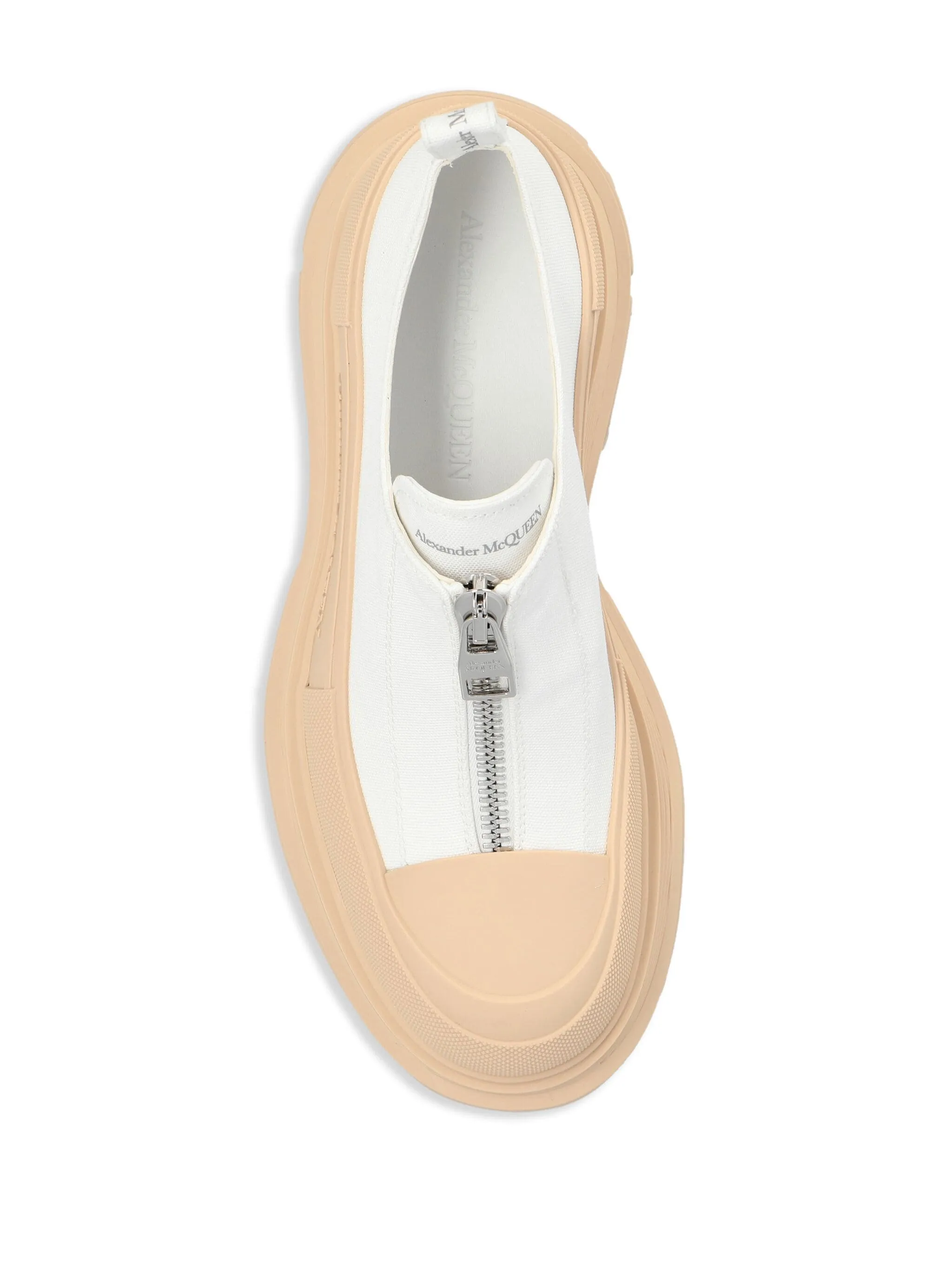 Beige and White Cotton Leather Sneakers