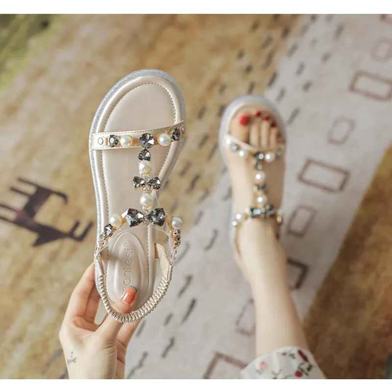 Big Rhinestone Bohemian Summer Sandals