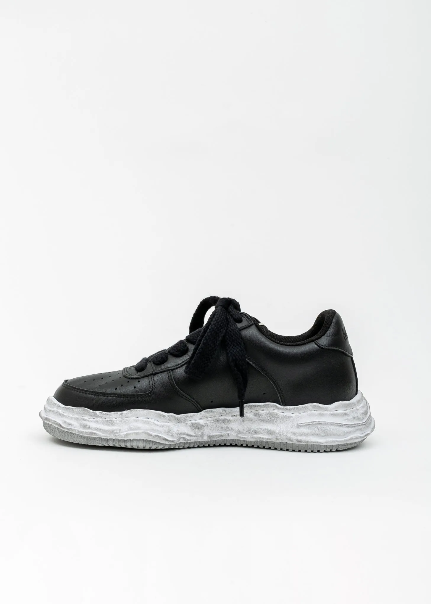Black Original Distressed Effect Sole Leather Sneaker (WAYNE LOW)