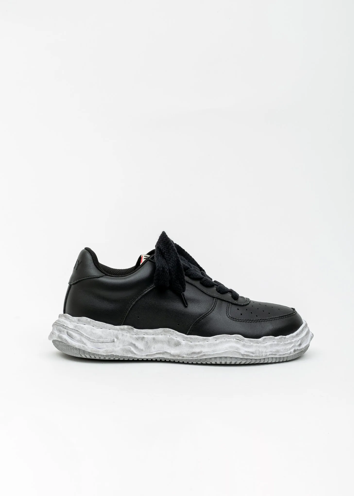 Black Original Distressed Effect Sole Leather Sneaker (WAYNE LOW)