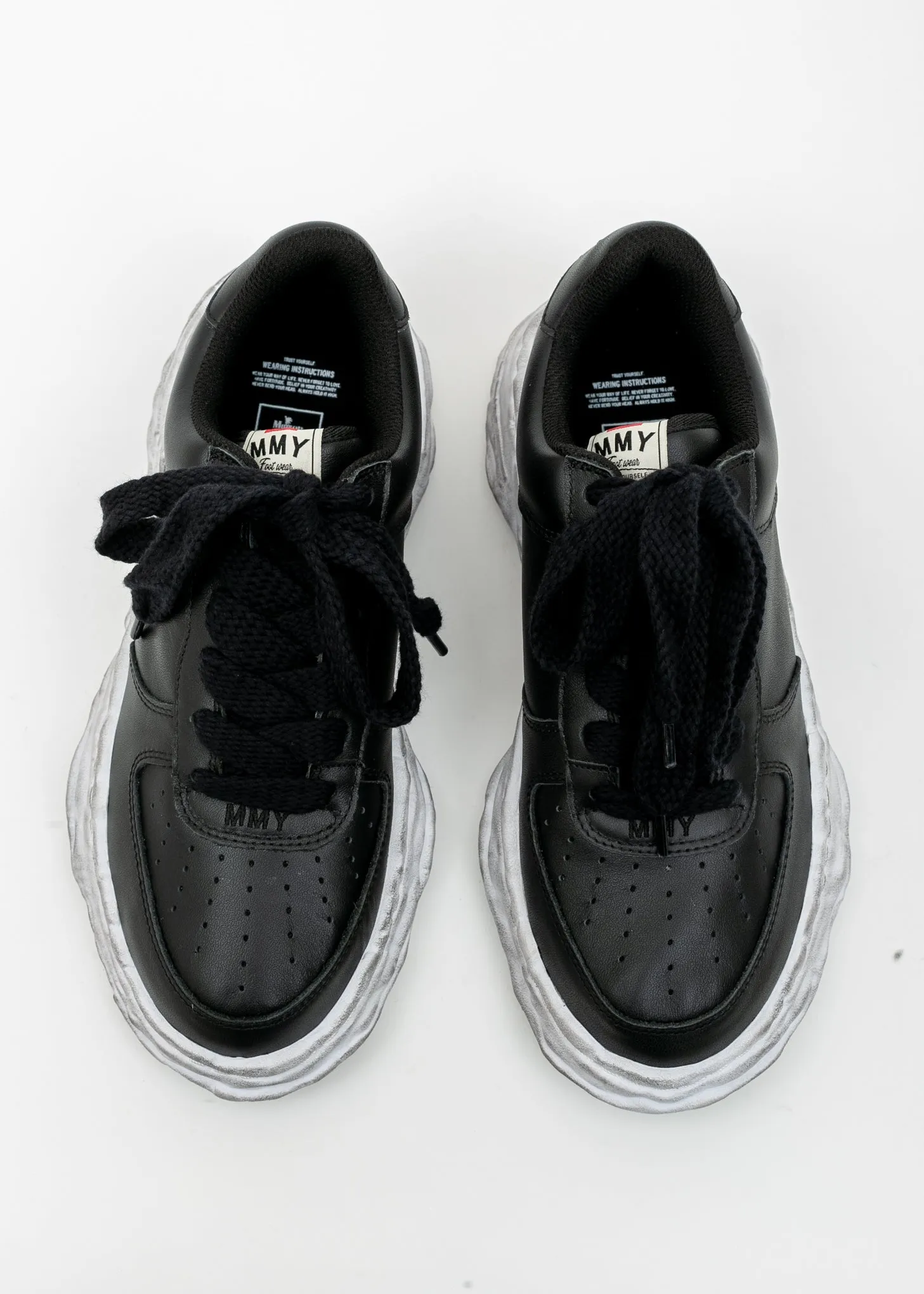 Black Original Distressed Effect Sole Leather Sneaker (WAYNE LOW)