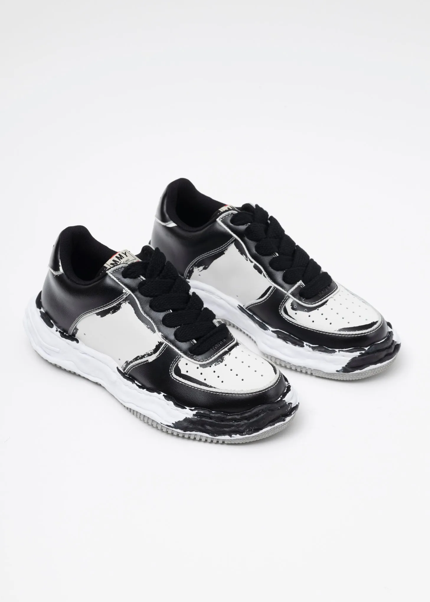 BLK/WHT OG Sole Printed Leather Low-TopSneaker (WAYNE LOW)