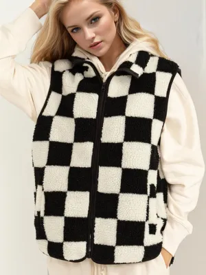 Blue Zone Planet |  Double Take Full Size Zip Up Checkered Vest Cost