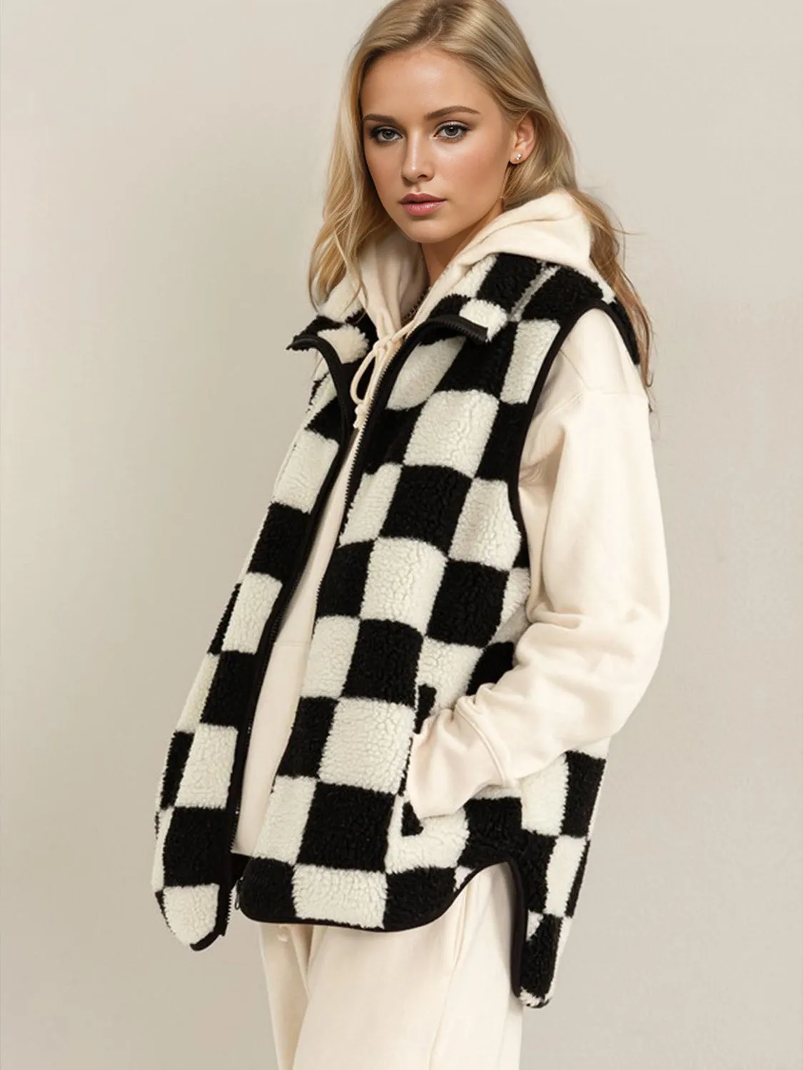 Blue Zone Planet |  Double Take Full Size Zip Up Checkered Vest Cost