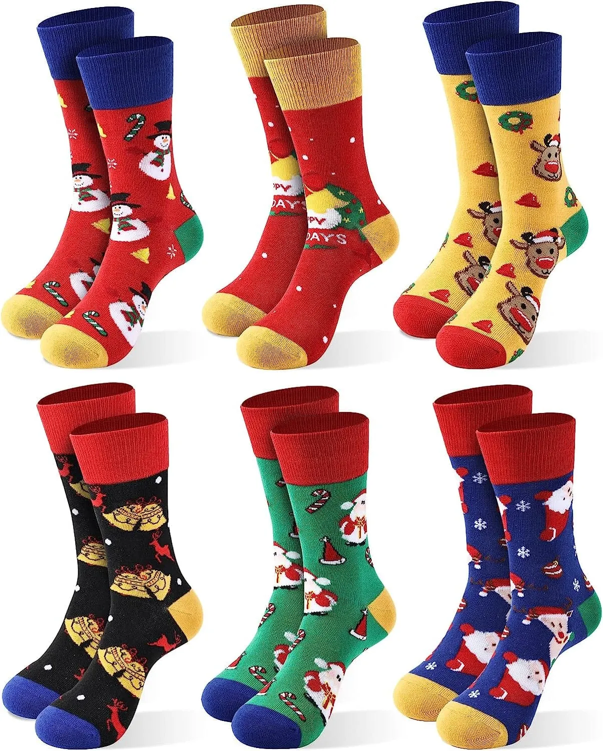 Christmas Socks For Women, 6 Pack Women Christmas Socks, Xmas Crew Socks US Size 6-13