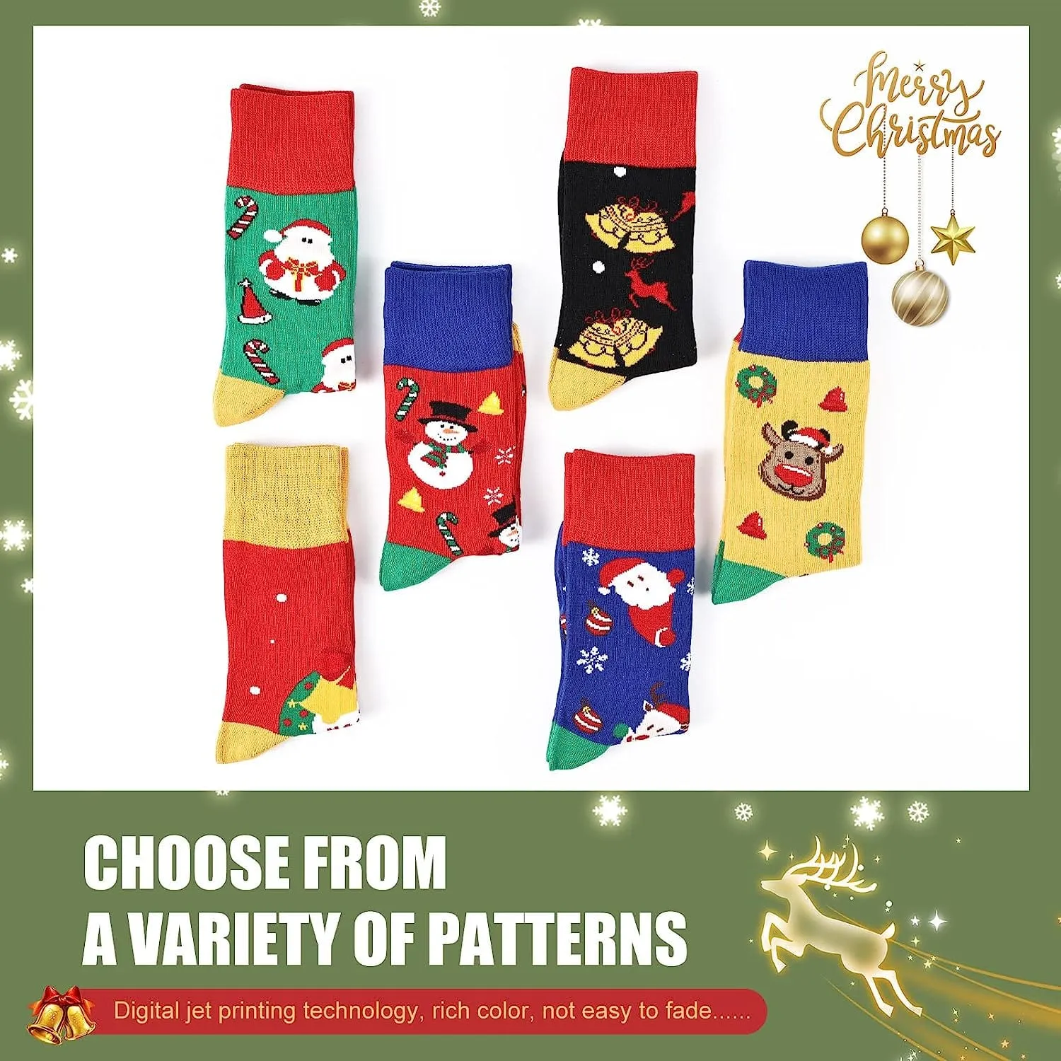 Christmas Socks For Women, 6 Pack Women Christmas Socks, Xmas Crew Socks US Size 6-13