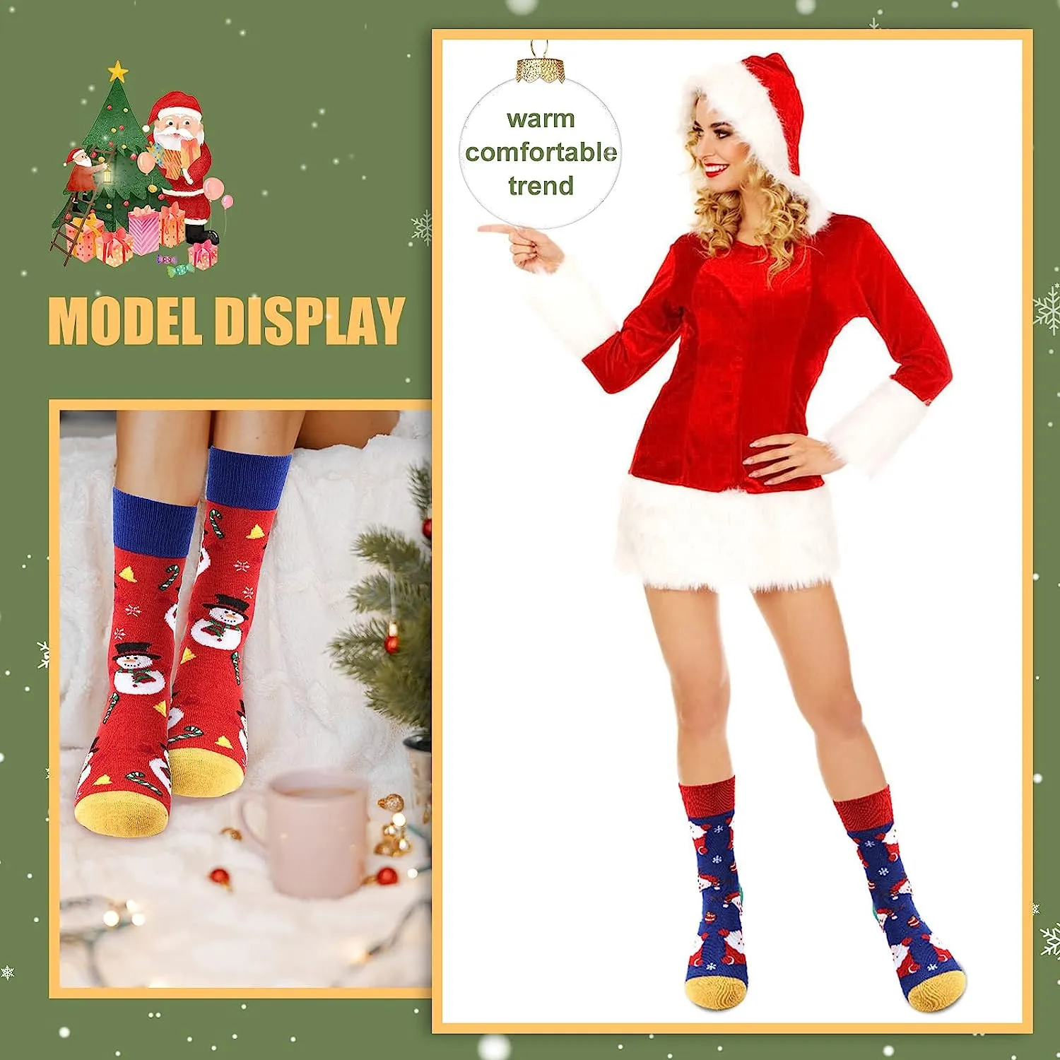 Christmas Socks For Women, 6 Pack Women Christmas Socks, Xmas Crew Socks US Size 6-13