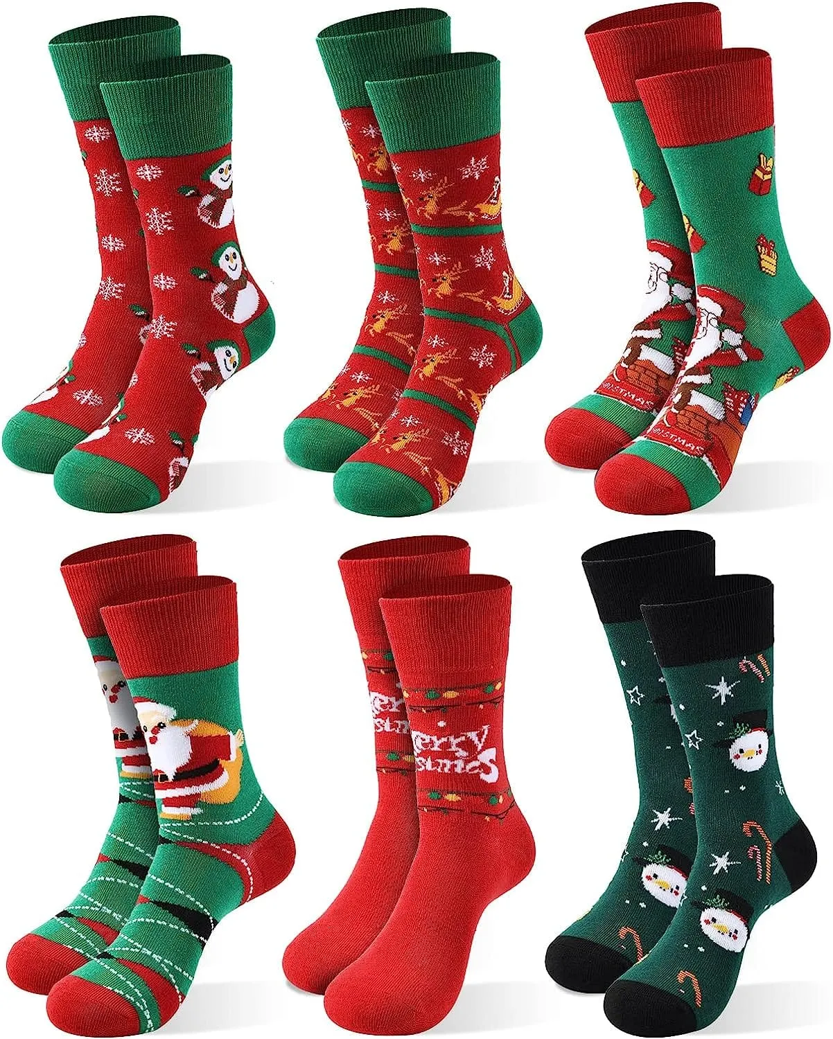 Christmas Socks For Women, 6 Pack Women Christmas Socks, Xmas Crew Socks US Size 6-13