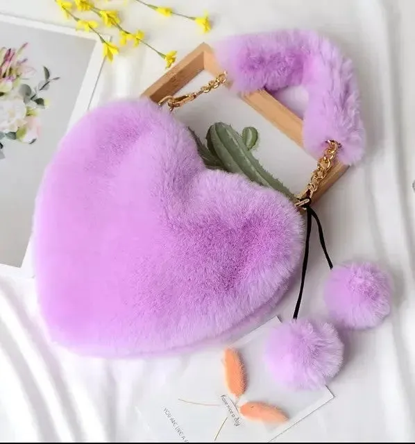 Color My Love Fuzzy Heart Handbag