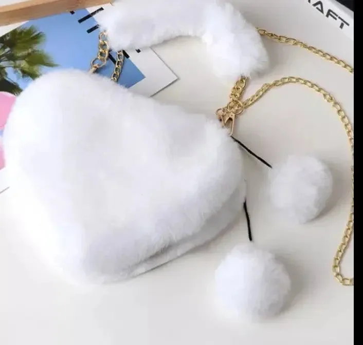 Color My Love Fuzzy Heart Handbag