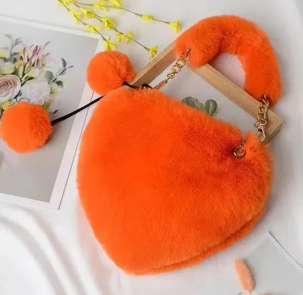Color My Love Fuzzy Heart Handbag