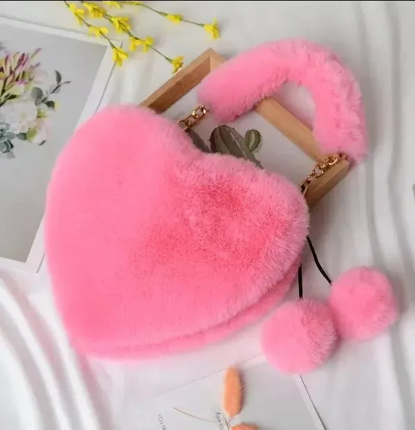 Color My Love Fuzzy Heart Handbag