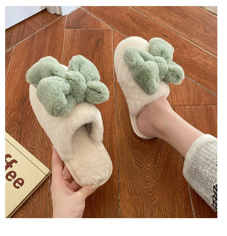Cute Plush Slippers with Bow on Top