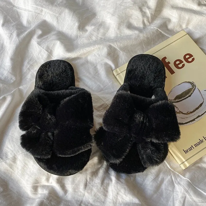 Cute Plush Slippers with Bow on Top