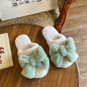 Cute Plush Slippers with Bow on Top