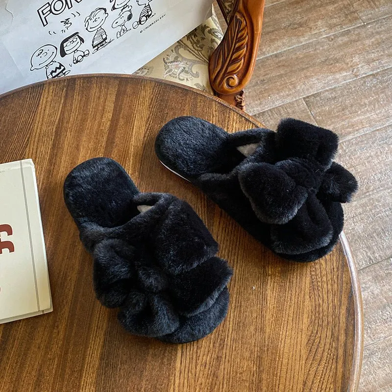 Cute Plush Slippers with Bow on Top