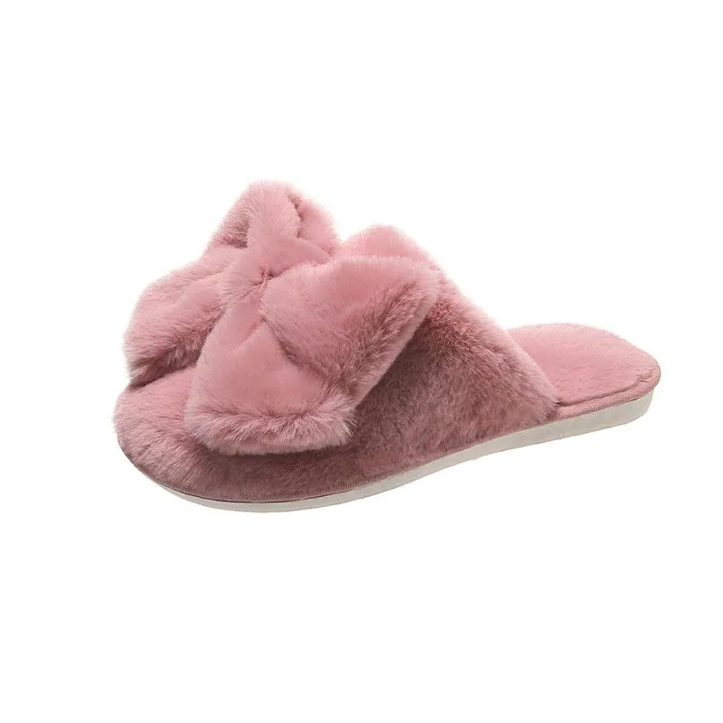 Cute Plush Slippers with Bow on Top
