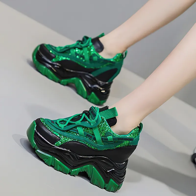 Fashion Genuine Leather Lace Up Women's Sneakers / Casual Platform Chunky Shoes