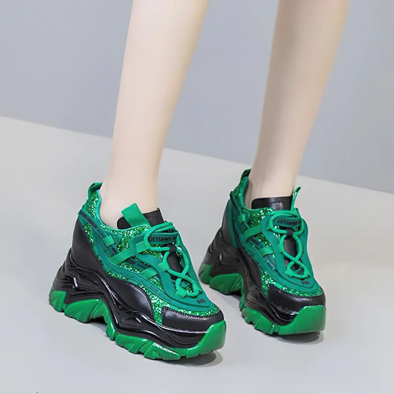 Fashion Genuine Leather Lace Up Women's Sneakers / Casual Platform Chunky Shoes
