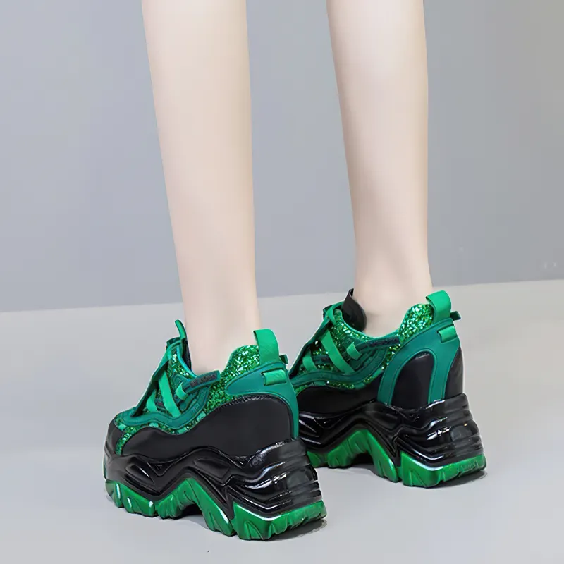 Fashion Genuine Leather Lace Up Women's Sneakers / Casual Platform Chunky Shoes