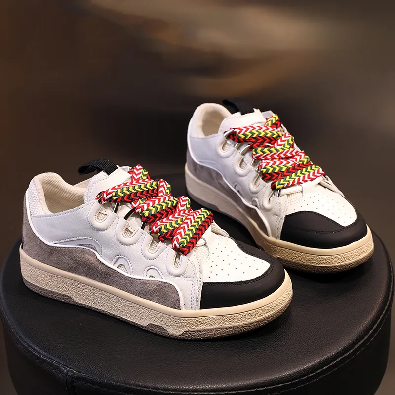 Fashion Women's Chunky Platform Sneaker / Retro Genuine Leather Shoes with Mixed Colors