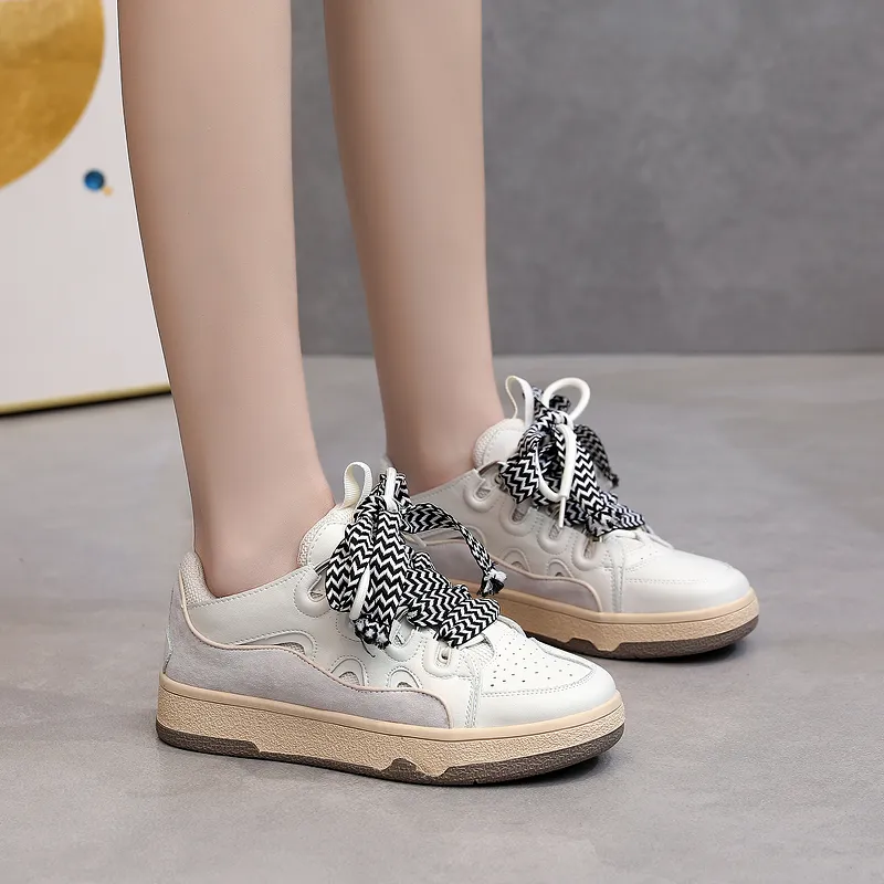 Fashion Women's Chunky Platform Sneaker / Retro Genuine Leather Shoes with Mixed Colors