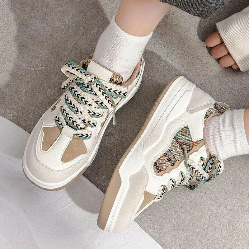 Fashion Women's Shoes Spring Casual Thick Sole Designer Sneakers Girls Breathable Lace-up Colorful Ladies Shoes Women Sneakers