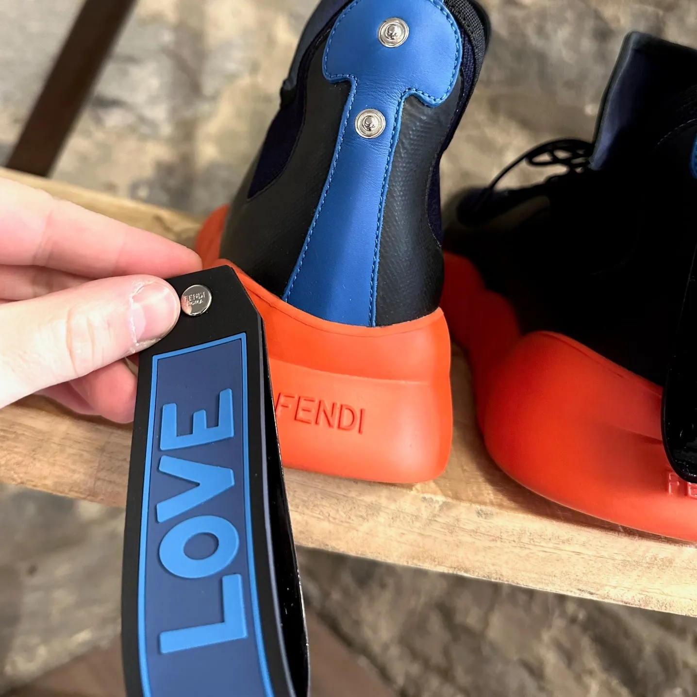 Fendi Navy Blue "Love Fendi" Sock Sneakers