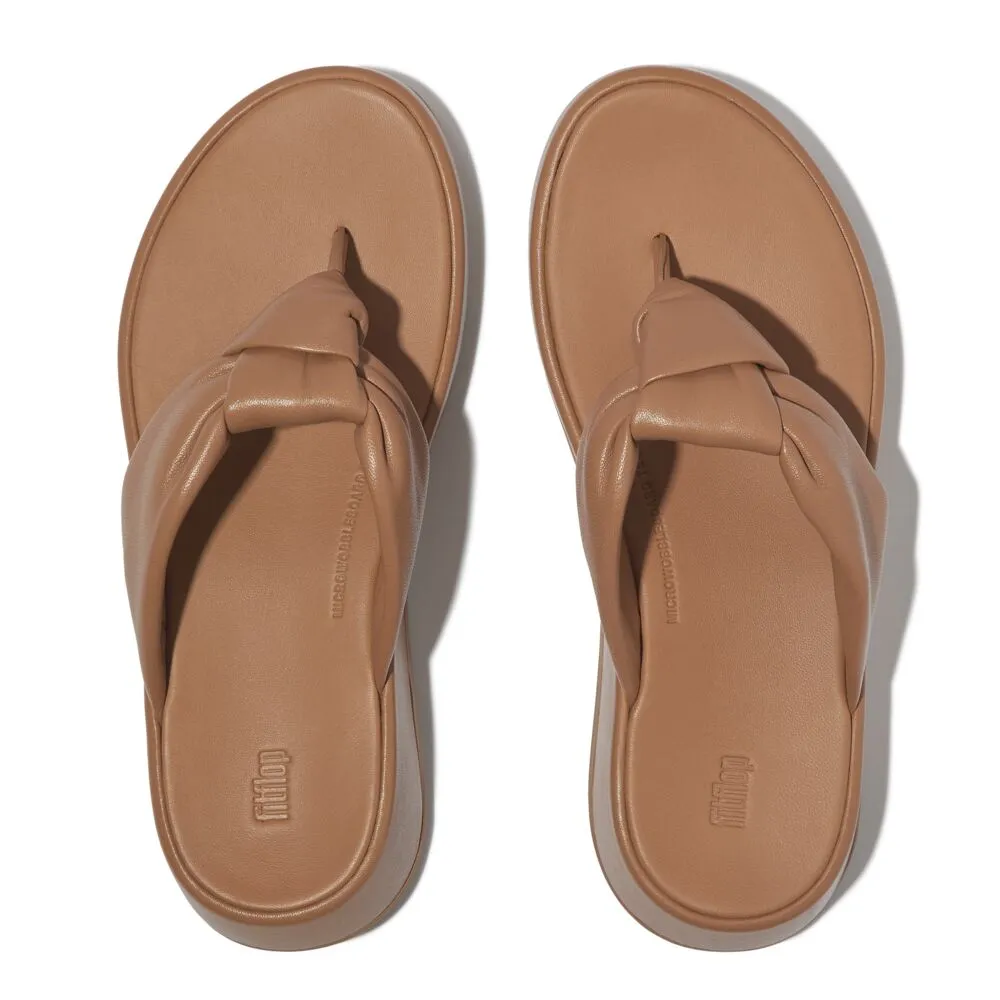 FitFlop F-Mode Knot Soft Leather Toe Post Flatform Sandals - Classic Tan