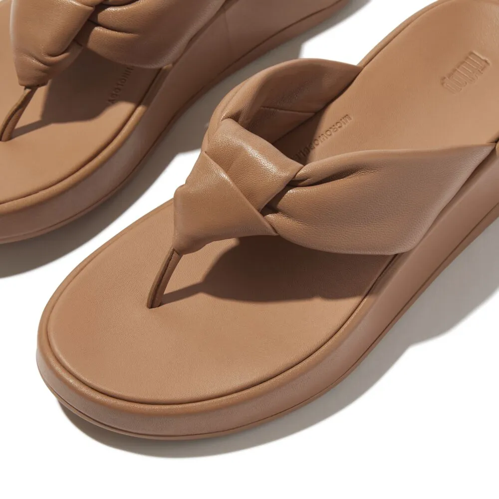 FitFlop F-Mode Knot Soft Leather Toe Post Flatform Sandals - Classic Tan