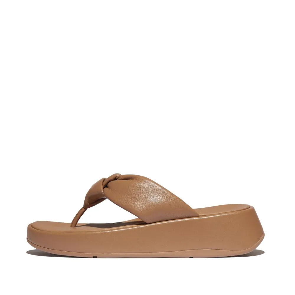 FitFlop F-Mode Knot Soft Leather Toe Post Flatform Sandals - Classic Tan