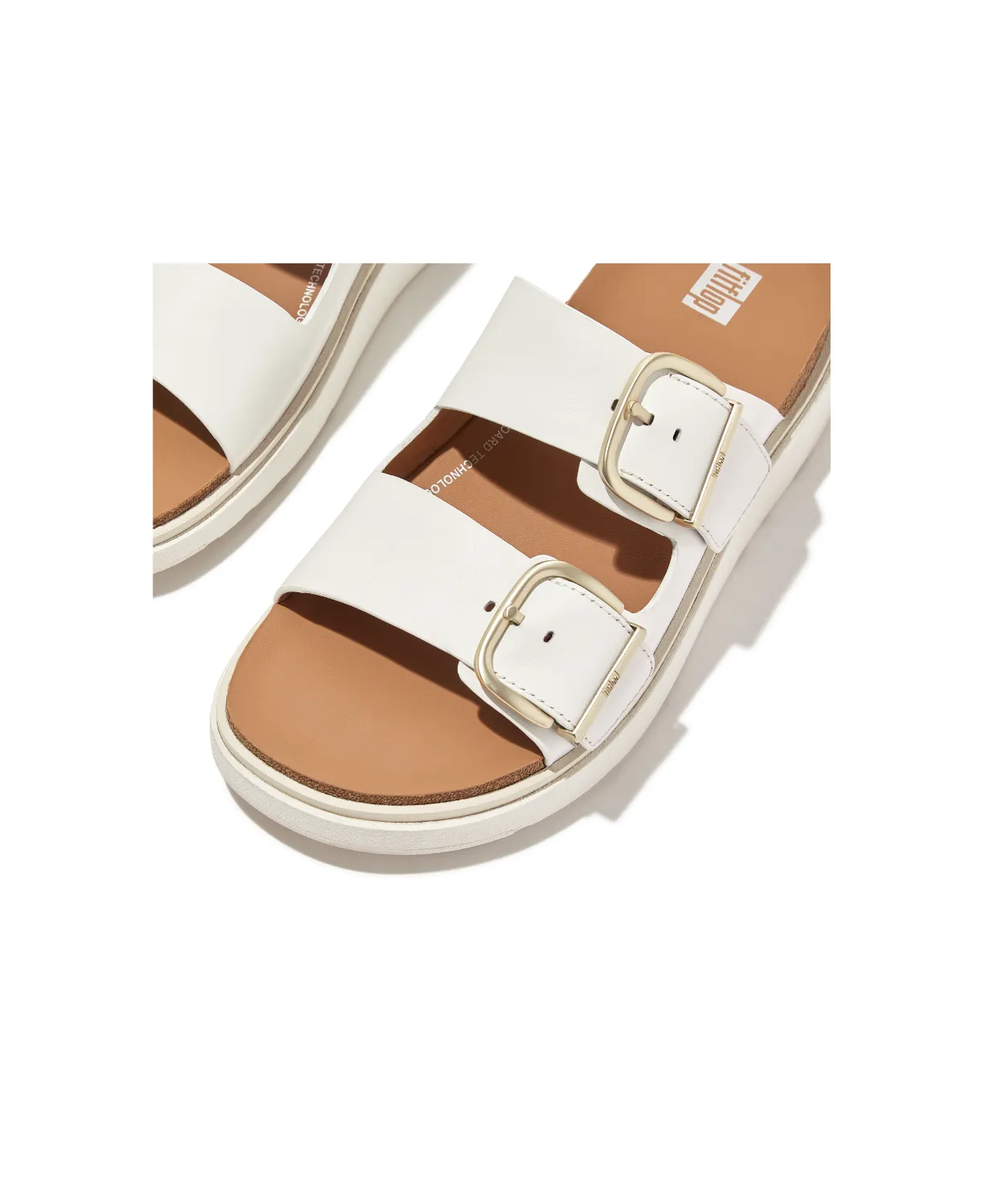 Fitflop Gen FF Buckle Two Bar Leather Slides Urban White
